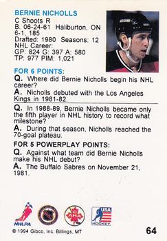 1994 Hockey Wit #64 Bernie Nicholls Back