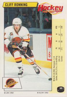 1992-93 Panini Hockey Stickers (French) #30 Cliff Ronning  Front