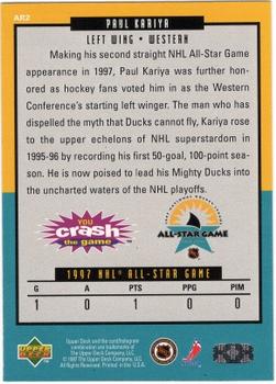 1997 Upper Deck Crash the All-Star Game #AR2 Paul Kariya  Back
