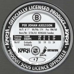 1997-98 Katch/Irwin Medallions - Fabrique Au Canada #7 P.J. Axelsson Back