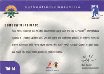 1999-00 Be a Player Memorabilia - Update Teammates Jerseys #TM-14 Pavel Bure / Steve Yzerman Back