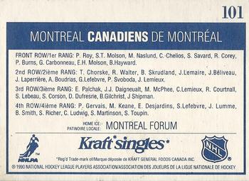 1990-91 Kraft #101 Montreal Canadiens Back