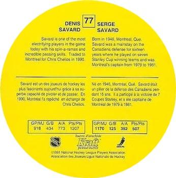 1991-92 Kraft #77 Denis Savard / Serge Savard Back