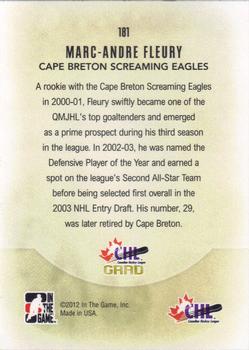 2011-12 In The Game Heroes and Prospects #181 Marc-Andre Fleury Back