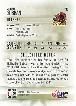 2011-12 In The Game Heroes and Prospects #98 Jordan Subban Back