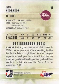 2011-12 In The Game Heroes and Prospects #38 Slater Koekkoek Back