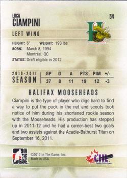 2011-12 In The Game Heroes and Prospects #54 Luca Ciampini Back