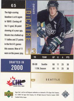 2000-01 Upper Deck CHL Prospects #65 Gerard Dicaire Back