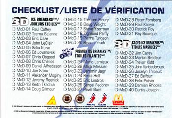 1996-97 Pinnacle McDonald's 3D Ice Breakers #NNO Checklist Front