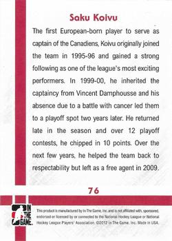 2011-12 In The Game Captain-C #76 Saku Koivu Back