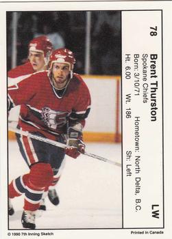 1991 7th Inning Sketch Memorial Cup (CHL) #78 Brent Thurston Back