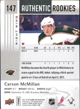 2011-12 SP Game Used #147 Carson McMillan Back