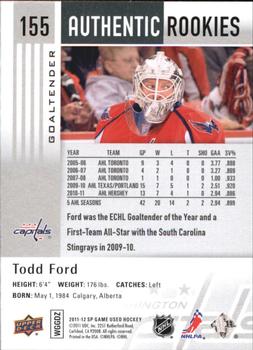 2011-12 SP Game Used #155 Todd Ford Back