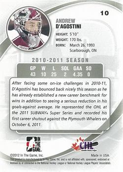 2011-12 In The Game Between The Pipes #10 Andrew D'Agostini Back
