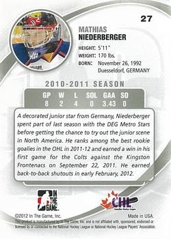 2011-12 In The Game Between The Pipes #27 Mathias Niederberger Back