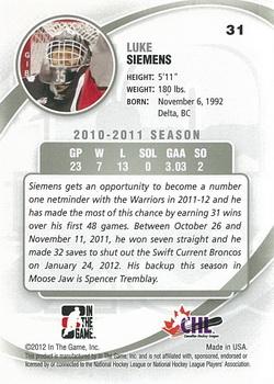 2011-12 In The Game Between The Pipes #31 Luke Siemens Back