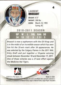 2011-12 In The Game Between The Pipes #4 Laurent Brossoit Back
