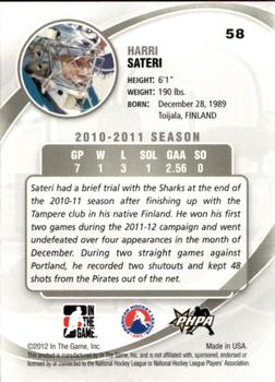 2011-12 In The Game Between The Pipes #58 Harri Sateri Back