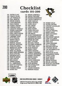 2007-08 Upper Deck #200 Sidney Crosby Back