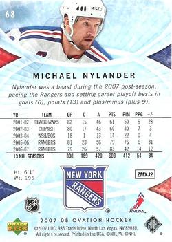 2007-08 Upper Deck Ovation #68 Michael Nylander Back