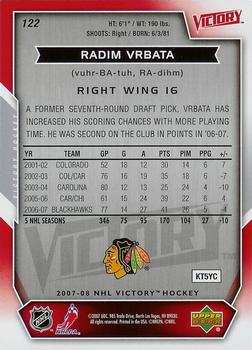 2007-08 Upper Deck Victory #122 Radim Vrbata Back