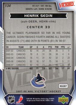 2007-08 Upper Deck Victory #134 Henrik Sedin Back