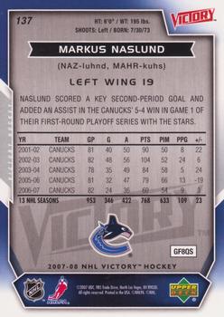 2007-08 Upper Deck Victory #137 Markus Naslund Back