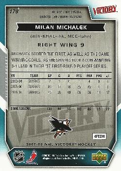 2007-08 Upper Deck Victory #179 Milan Michalek Back