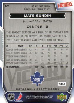 2007-08 Upper Deck Victory #60 Mats Sundin Back