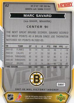 2007-08 Upper Deck Victory #62 Marc Savard Back