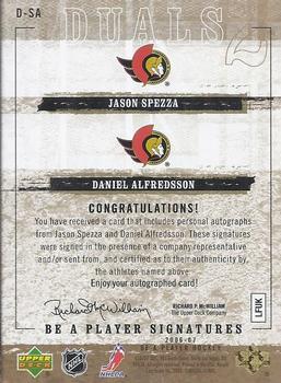 2006-07 Be A Player - Be a Player Signatures Duals #D-SA Daniel Alfredsson / Jason Spezza Back
