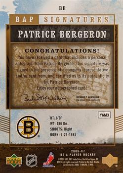 2006-07 Be A Player - BAP Signatures #BE Patrice Bergeron Back