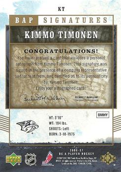 2006-07 Be A Player - BAP Signatures #KT Kimmo Timonen Back