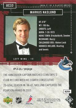 2006-07 Be A Player - Up Close and Personal #UC32 Markus Naslund Back