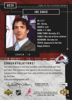 2006-07 Be A Player - Up Close and Personal Autographs #UC25 Joe Sakic Back