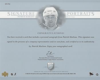2006-07 Be A Player Portraits - Signature Portraits #SP-PM Patrick Marleau Back