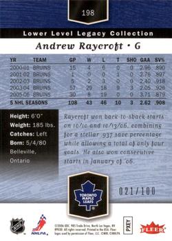2006-07 Flair Showcase - Legacy Collection #198 Andrew Raycroft Back