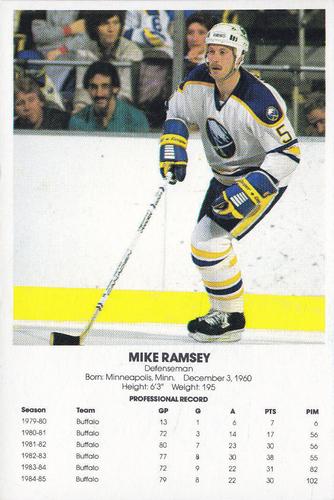 1985-86 Blue Shield Buffalo Sabres Postcards #NNO Mike Ramsey Front