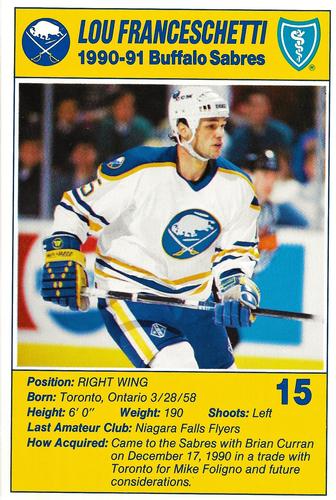 1990-91 Blue Shield Buffalo Sabres Postcards #6 Lou Franceschetti Front