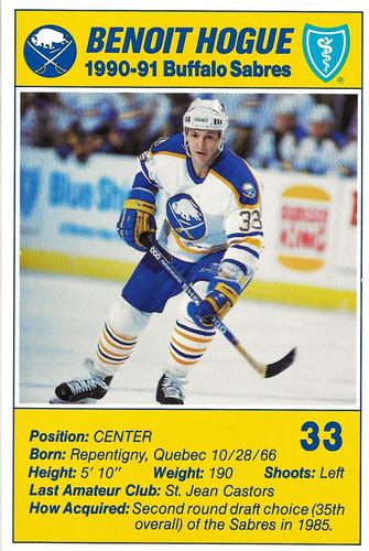 1990-91 Blue Shield Buffalo Sabres Postcards #9 Benoit Hogue Front