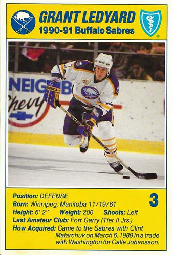 1990-91 Blue Shield Buffalo Sabres Postcards #12 Grant Ledyard Front