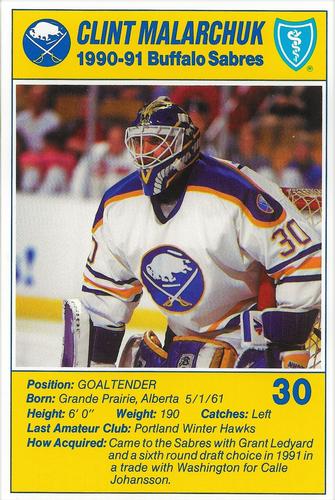 1990-91 Blue Shield Buffalo Sabres Postcards #14 Clint Malarchuk Front