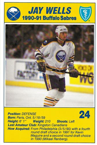 1990-91 Blue Shield Buffalo Sabres Postcards #26 Jay Wells Front