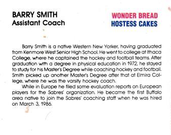1987-88 Wonder Bread/Hostess Buffalo Sabres #NNO Barry Smith Back