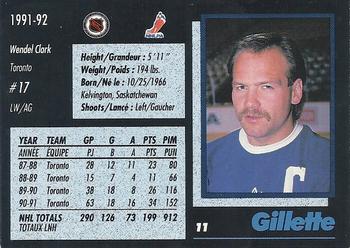1991-92 Gillette Series #11 Wendel Clark Back