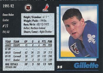 1991-92 Gillette Series #25 Owen Nolan Back