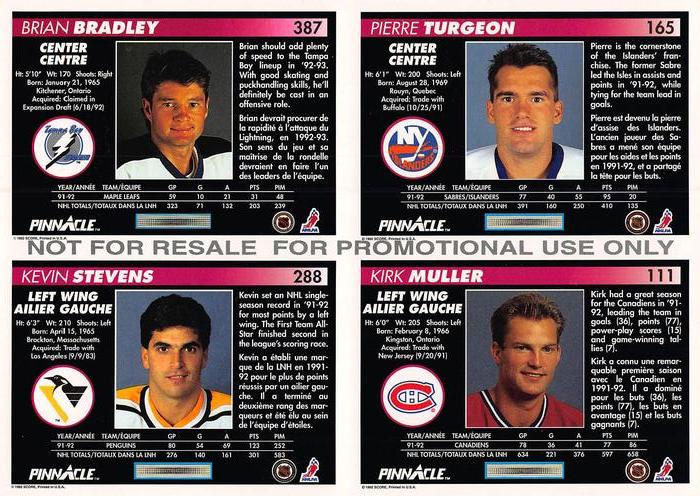 1992-93 Pinnacle Canadian - Promo Panels #NNO Kevin Stevens / Kirk Muller / Pierre Turgeon / Brian Bradley Back