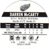 1994-95 POG Canada Games NHL #89 Darren McCarty Back