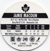 1994-95 POG Canada Games NHL #240 Jamie Macoun Back