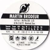 1994-95 POG Canada Games NHL #284 Martin Brodeur Back